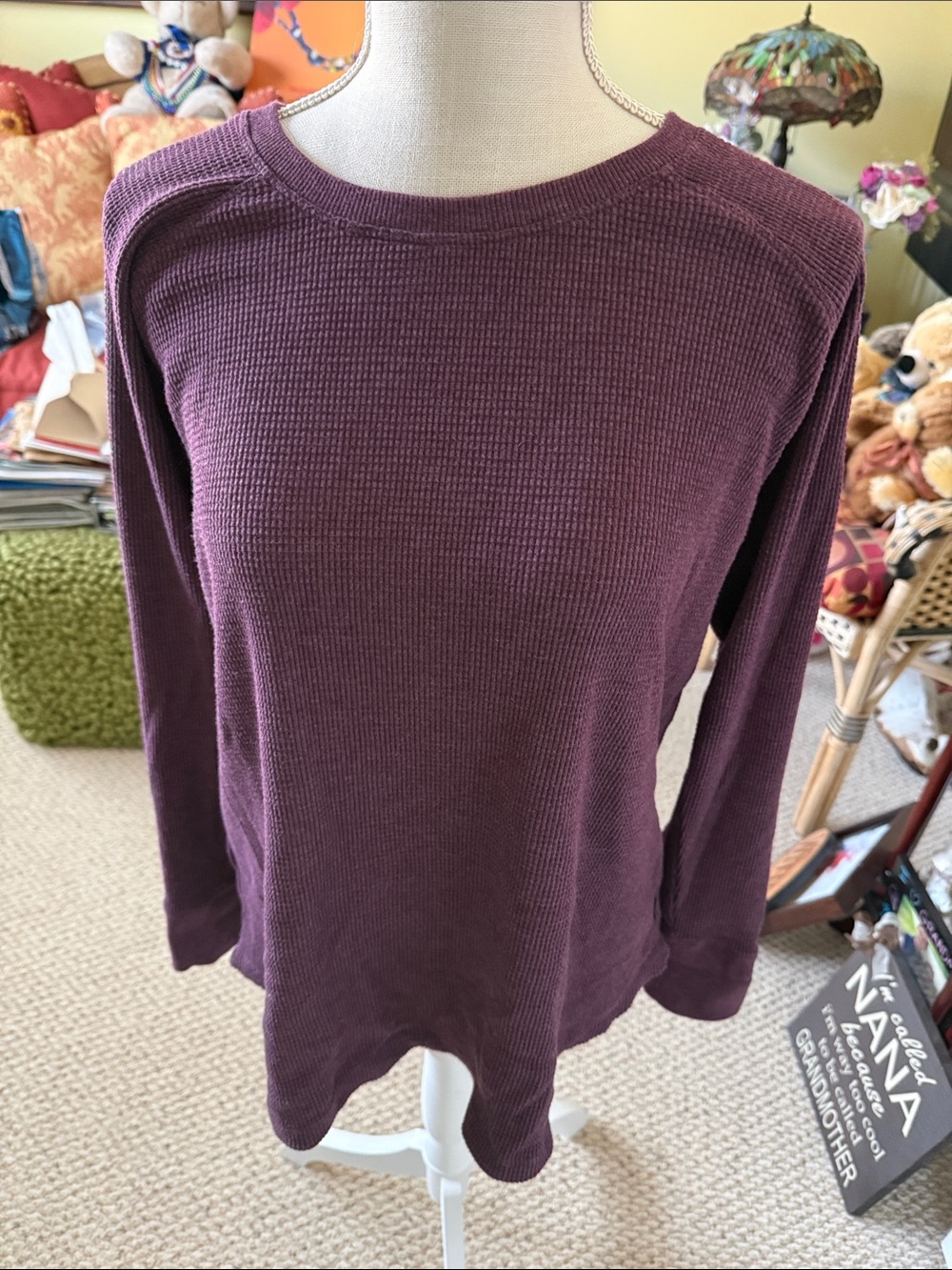 Eddie Bauer Deep Plum Waffle-Knit Long Sleeve Tee